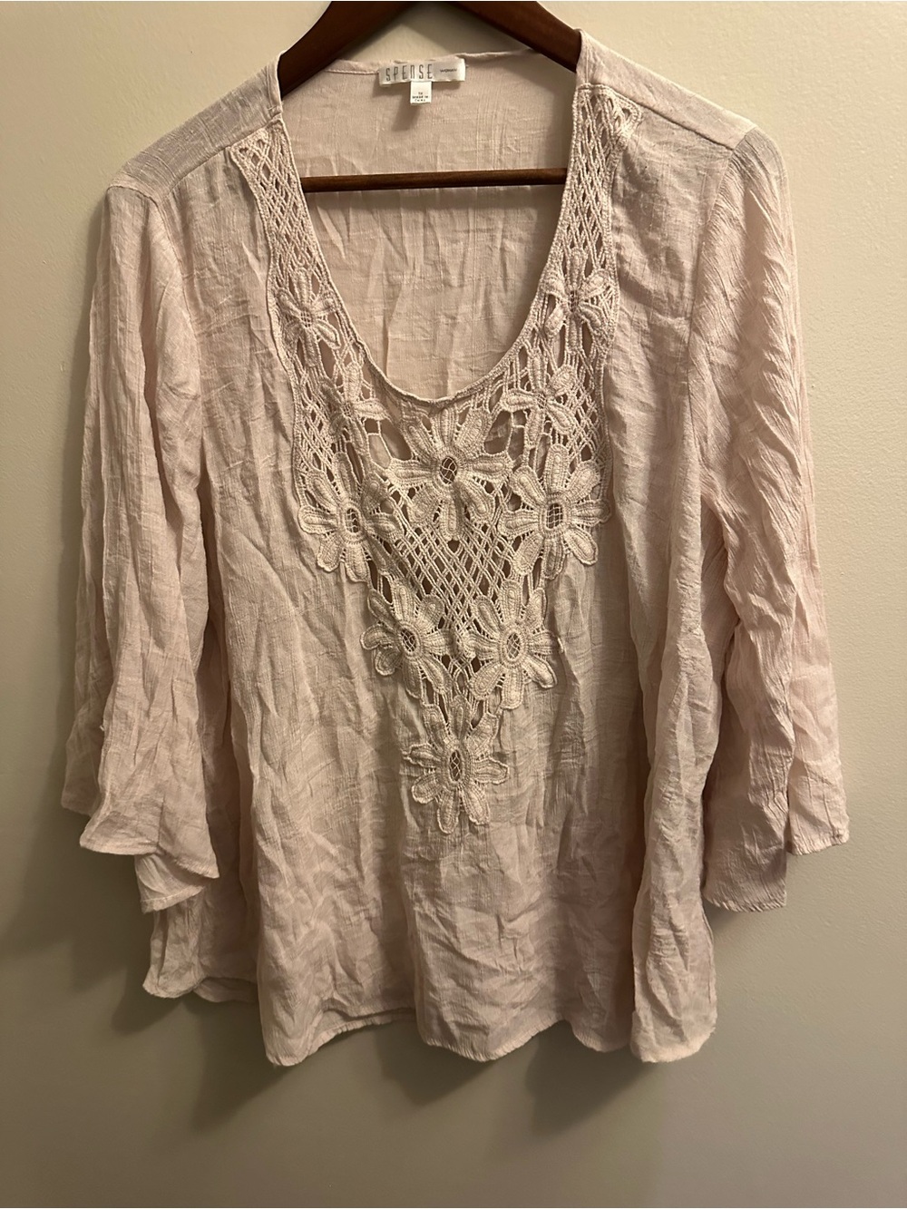 Spense Light Pink Crochet-Front Scoop Neck Tunic